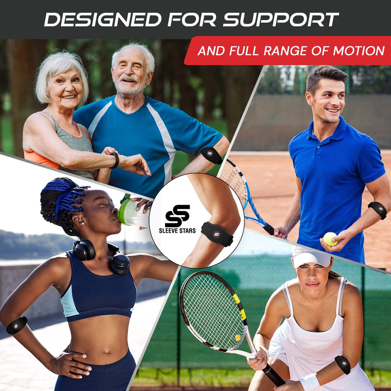 Sleeve Stars Tennis Elbow Brace for Men & Women, Tennis Elbow Strap & Tendonitis Arm Band, Counterforce Brace & Elbow Band for Tendon Relief & Support for Forearm w/ 3 Straps Fits 9-23" (Single/Black) 1 Black