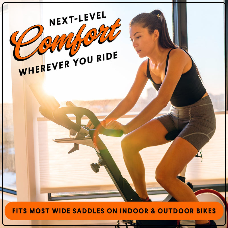 Bikeroo Bike Seat Cushion - Padded Gel Wide Adjustable Cover for Men & Womens Comfort, Compatible with Peloton, Stationary Exercise or Cruiser Bicycle Seats, 11in X 10in Black
