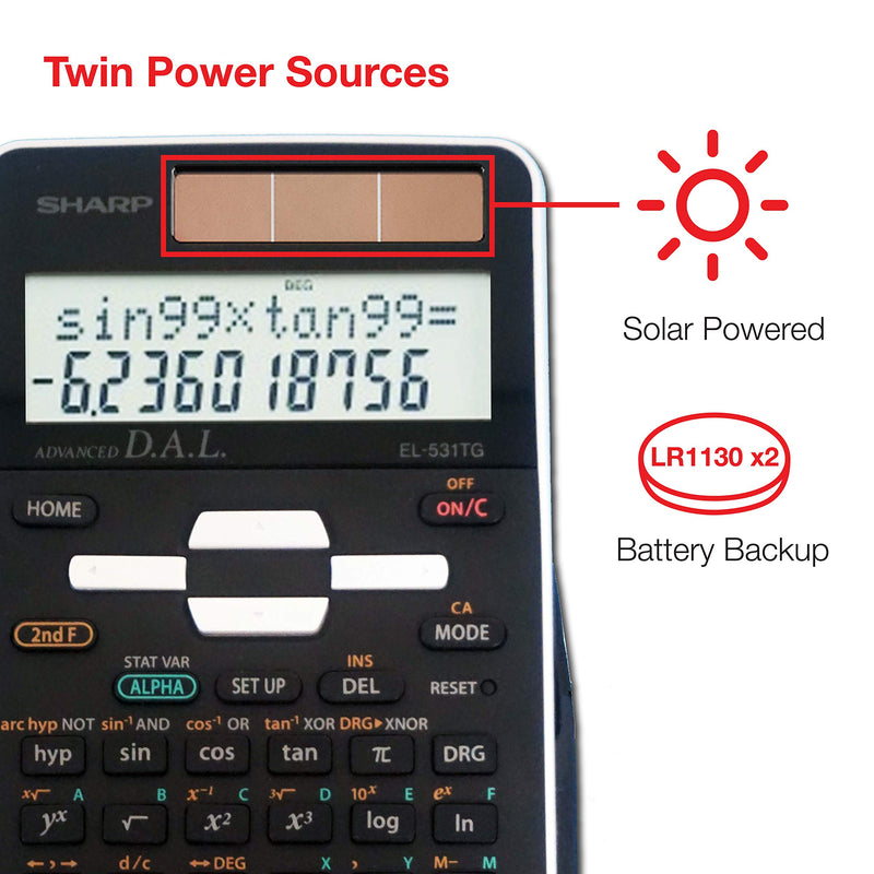 Sharp EL-531TGBBW 12-Digit Scientific/Engineering Calculator with Protective Hard Cover, Battery and Solar Hybrid Powered LCD Display, Great for Students and Professionals, Black,Black and White Black and White