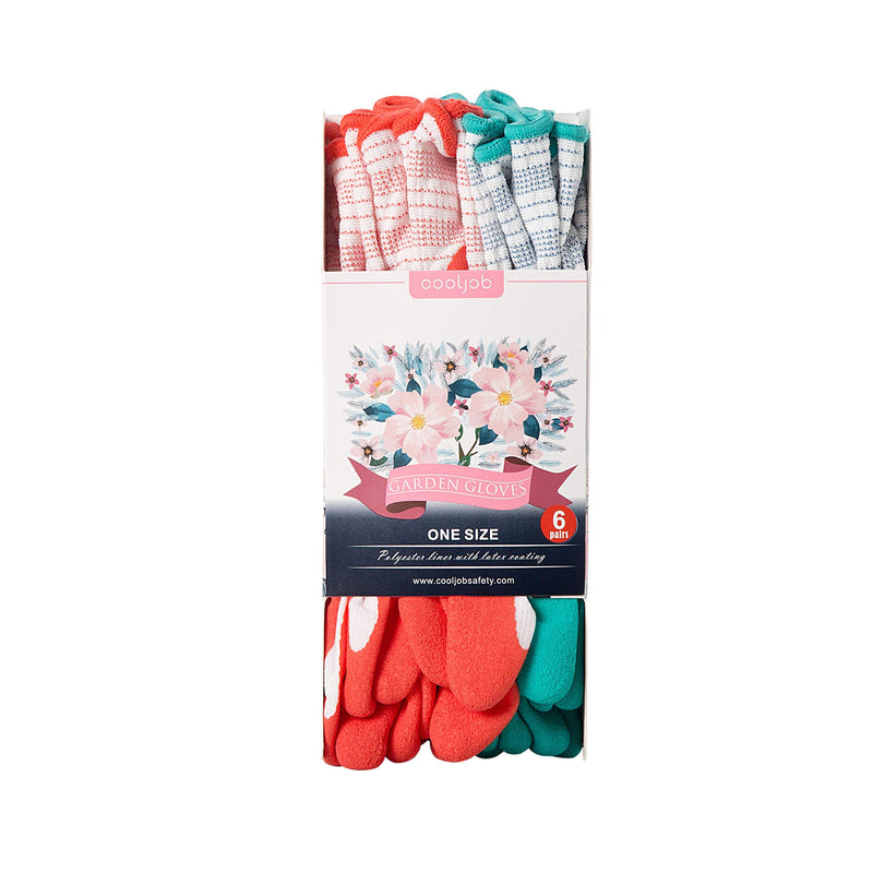 COOLJOB Gardening Gloves for Women, 6 Pairs Breathable Rubber Coated Garden Gloves, Outdoor Protective Work Gloves Medium Size fits Most, Red & Green (Half Dozen M) Medium/6 pairs Bright Red, Mint Green