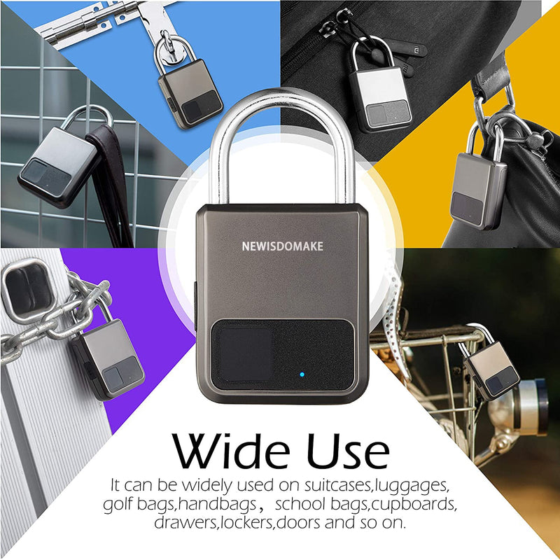 Fingerprint Padlock, Smart Padlock with USB Charging Support, Fingerprint Lock, Biometric Lock Suitable for Luggage, Bookcase, Suitcase, Backpack, Bike, School Locker, Gym Locker Lock(Gray) Gray
