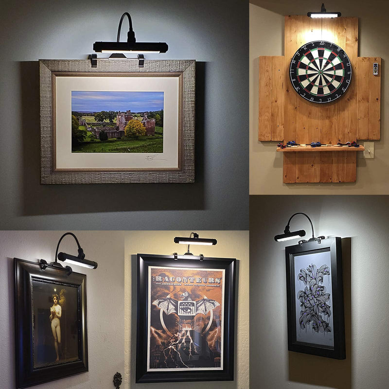 HONWELL Painting Lights Cordless，Dartboard Light with Remote，Rechargeable Picture Light, Picture Frame Light with 3 Modes 28 LEDs Rotate Head, 360° Flexible Neck, Clip on Display Light for Art-Black Black