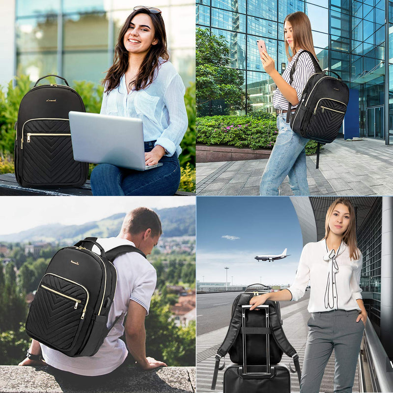 LOVEVOOK Quilted Laptop Backpack Stylish Laptop Bag for Women Work Computer Bags Bookbag Purse,15.6-Inch, Black 15.6-Inch
