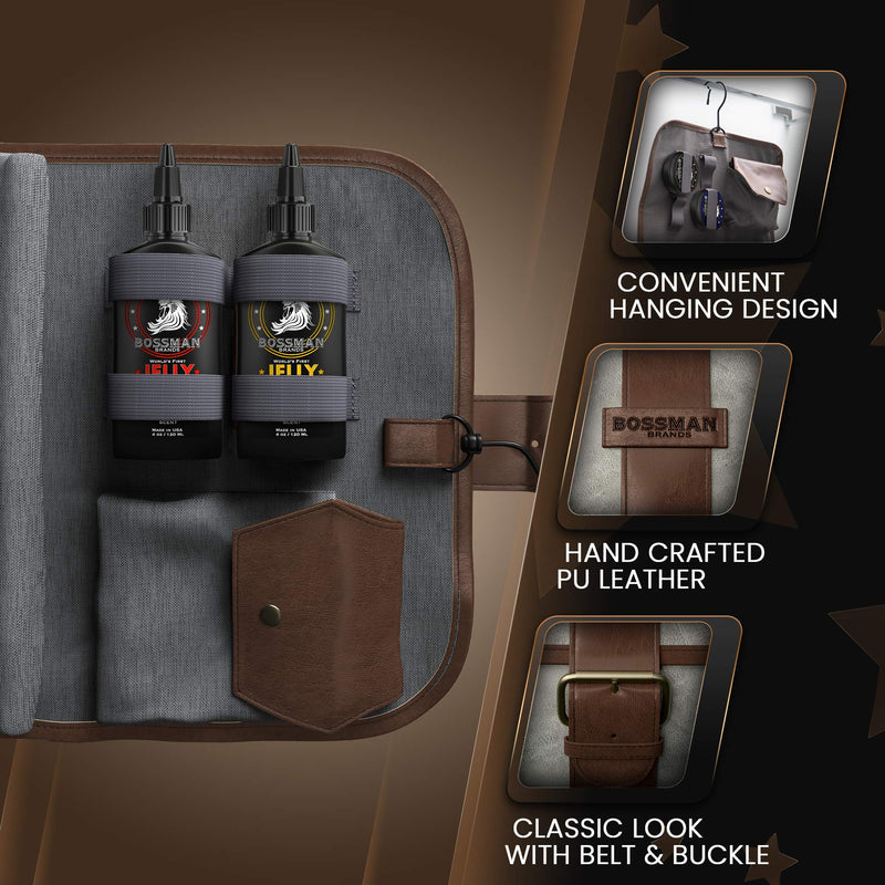 Leather Toiletry Bag for Men - Water Resistant Toiletry Kit Mens Hanging Travel Organizer - Hand Crafted Portable Traveling Accessories
