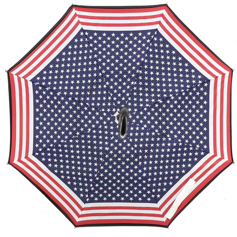 Spar. Saa Double Layer Inverted Umbrella with C-Shaped Handle, Anti-UV Waterproof Windproof Straight Umbrella for Car Rain Outdoor Use American Flag