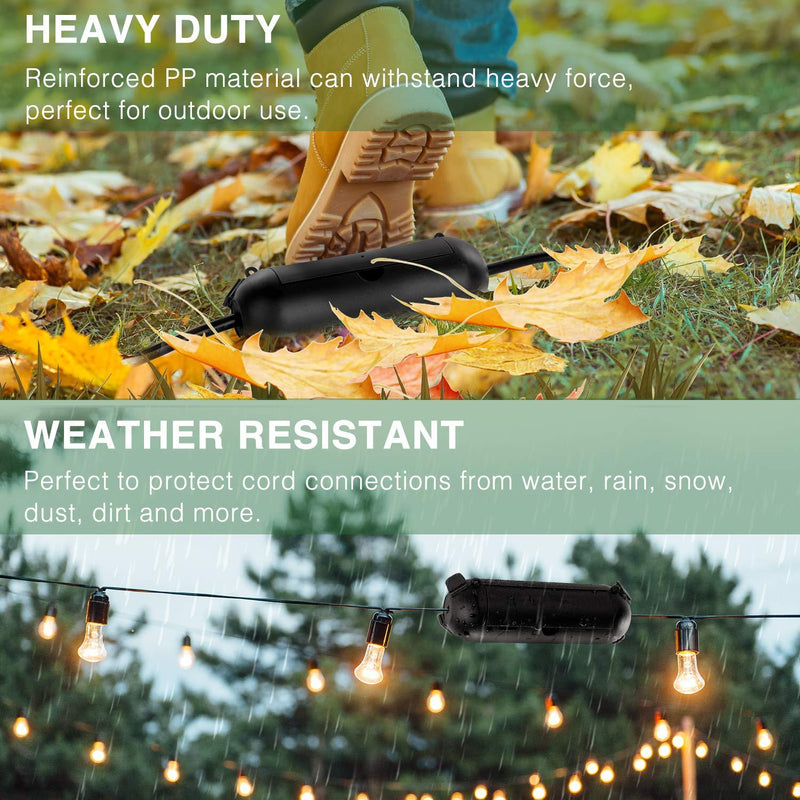 [3 Pack] Outdoor Extension Cord Safety Cover with Waterproof Seal, Weatherproof Electrical Connection Box to Protect Outdoor Outlet, Plug, Socket, Christmas Holiday Decoration Light, Black Small