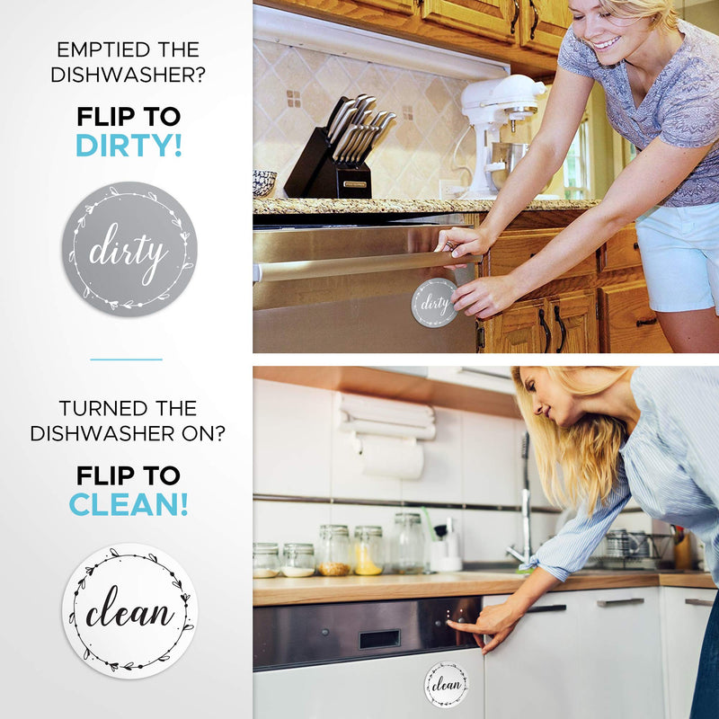 Dishwasher Magnet Clean Dirty Sign: Works on Stainless Steel Non Magnetic Dish Washers - 3.15" - Includes Magnetic Piece with Adhesive - Farmhouse Kitchen Accessories Decor, Apartment Necessities White