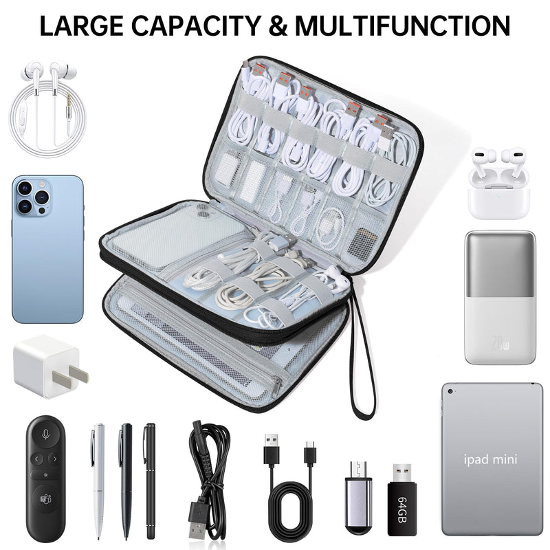 CILLA Electronics Organizer Travel, Travel Cord Organizer Case, Compact Electronics Accessories Bag for Cable, Cord, Charger, Phone Black