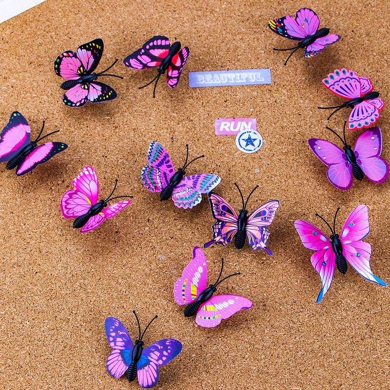 Yalis 12 Pcs Decorative Thumbtacks Pink Cute Pushpins for Feature Wall, Whiteboard, Corkboard, Photo Wall (Pink Butterfly) Pink Butterfly