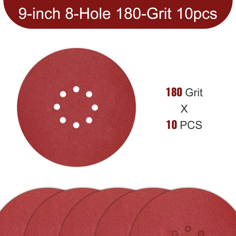 Sandpaper 225 mm Velcro - 10 pieces - grit P180-8 hole sanding grid 225 - drywall sander sanding discs for sanding giraffe long-neck sander wall sander 10 pieces