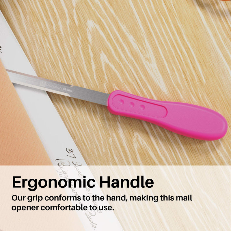 Uncommon Desks Office Letter Opener - Stainless Steel Knife-Edge Blade, Ergonomic Grip Handle (Hot Pink, 1 Pieces)