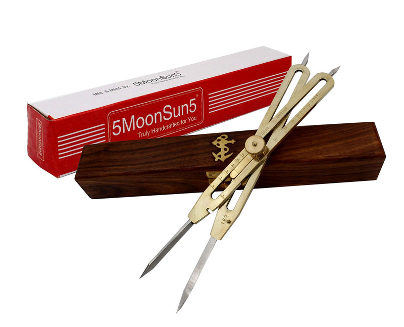 5MoonSun5's Artist Proportional Scale Divider Drawing Tool Professional 9” Long Solid Brass with Heavy Duty Steel Point Executive Promotional drafting gift with Wooden box great tool for art projector 9'' Steel Tip With Wooden Box