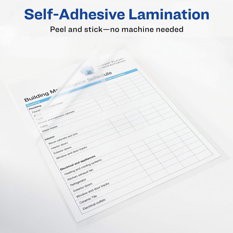 Avery Clear Laminating Sheets, 9" x 12", Permanent Self-Adhesive, 50 Sheets (73601)