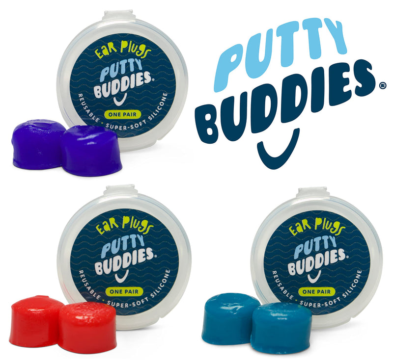 Putty Buddies Ear Plugs 10-Pair Pack - Soft Silicone Ear Plugs for Swimming & Bathing - Invented by ENT Physician - Block Water - Premium Swimming Earplugs - Doctor Recommended Blue/Red/Teal