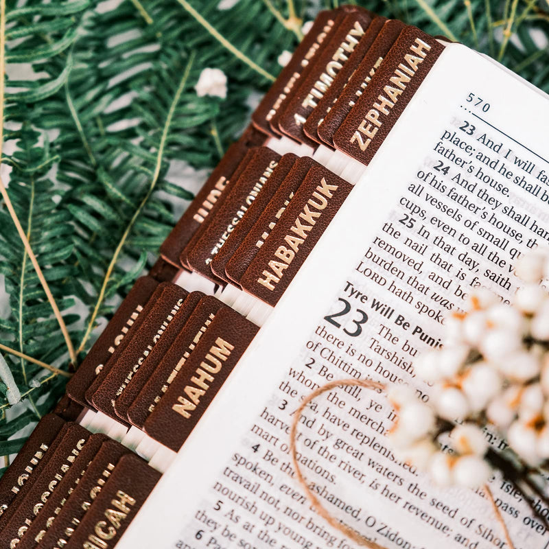 UPAFEXXI- Leather Bible tabs, Bible Tabs for Women and Men, Bible Tabs for Study Bible, 80 Bible Index Book Tabs in Total, 66 Bible Tabs for Old and New Testament, Additional 14 Blank tabs (Brown)