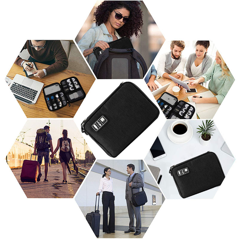 Travel Cable Organizer Bag Waterproof Portable Electronic Organizer for USB Cable Cord Phone Charger Headset Wire SD Card,5pcs Cable Ties Orange/Gray (Black) Black