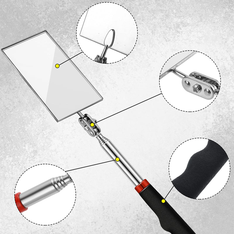 3 Pieces Telescoping Inspection Mirror Round Mirror Square Mirror Inspection Tool for Checking Vehicle, Observing Eyelashes Mouth and Other Small Parts (Oval, Square, Round Style) Oval, Square, Round