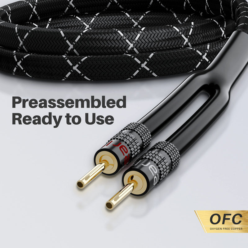 GearIT 12AWG Premium Heavy Duty Braided Speaker Wire (10 Feet) with Dual Gold Plated Banana Plug Tips - Oxygen-Free Copper (OFC) Construction, Black 10 Feet