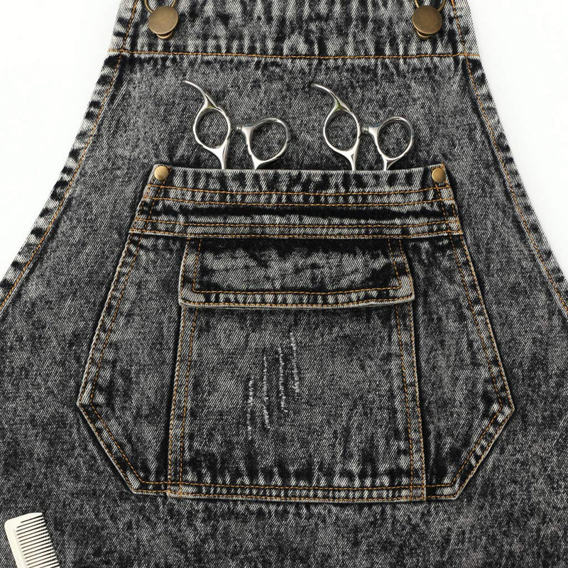 Jeanerlor - Denim Apron with Pockets for Hair Stylist Gardening Craftsmen Barista Women Hairdresser Jean Work Apron Cross Straps & Adjustable S to L ( Black ) Medium