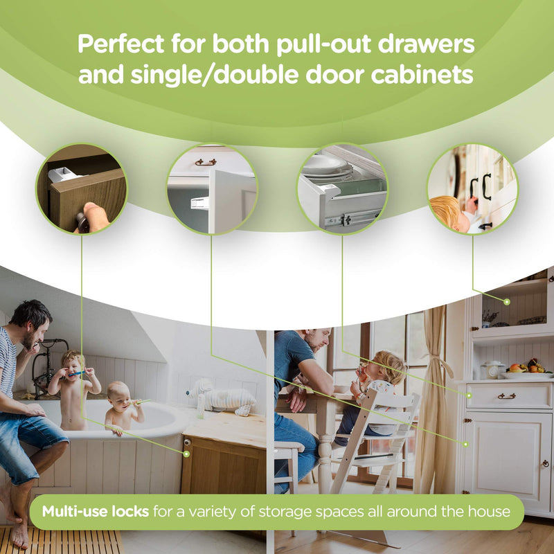 Magnetic Cabinet Locks (12-Pack 2 Keys) Baby Proofing & Child Safety by Skyla Homes - The Safest, Quickest and Easiest Multi-Purpose 3M Adhesive Child Proof Latches, No Screws or Tools Needed 12 Count (Pack of 1)