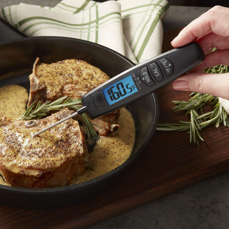 Taylor Precision Products Digital Turbo Instant Read Thermocouple Meat Food Grill BBQ Cooking Kitchen Thermometer, Folding Probe, Black