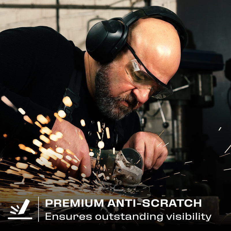 NoCry Safety Glasses That Fit Over Your Prescription Eyewear. Clear Anti-Scratch Wraparound Lenses, UV400 Protection, ANSI Z87 & OSHA Certified. Use in the Lab, Travelling, Black & Orange Frames