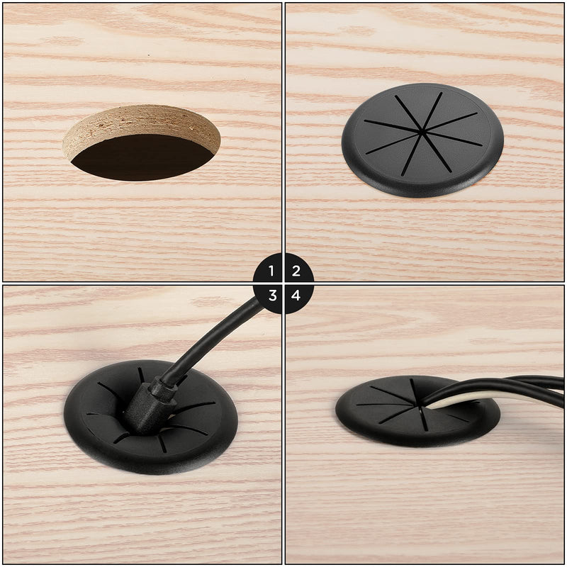 HYCC 2-3/8“ Flexible Desk Cord Grommet Cable Wire Hole Cover/Black (10 Pack) 2-3/8" Black 10