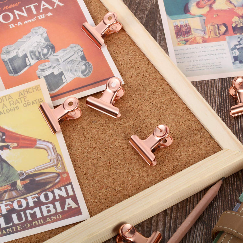 30 Pieces Push Pins Clips, Bulldog Clips with Thumb Tacks for School Artworks Projects on Cork Board, Photos Documents on Bulletin Board, No Holes for The Paper on Cubicle Walls (Rose Gold)