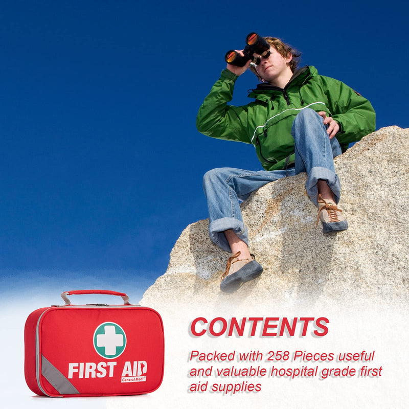 2-in-1 First Aid Kit (215 Piece) + Bonus 43 Piece Mini First Aid Kit -Includes Eyewash, Ice(Cold) Pack, Moleskin Pad and Emergency Blanket for Travel, Home, Office, Car, Workplace