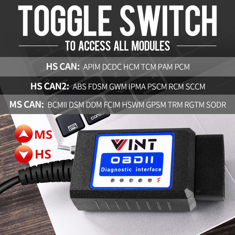 OBD2 Adapter FORSCan VINT-TT55502 ELMconfig ELM327 modified For all Windows compatible with Ford Cars F150 F250 and Light Pickup Truck Scan Tool, Code Reader MS-CAN HS-CAN Switch