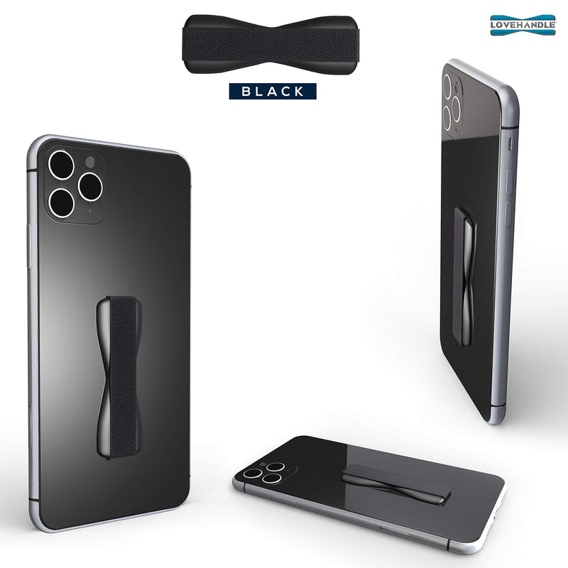 LOVEHANDLE Phone Grip for Most Smartphones and Mini Tablets, Black Elastic Strap with Black Base, LH-01Black