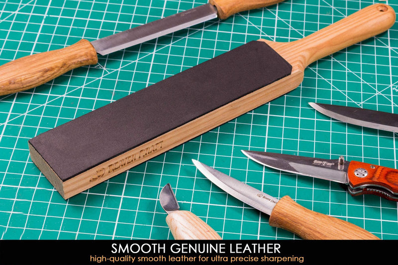BeaverCraft LS6 leather strop for sharpening knives with polishing paste - sharpening set leather strap - carving knife set sharpening paste - wood carving sharpener 14 inches x 2 inches