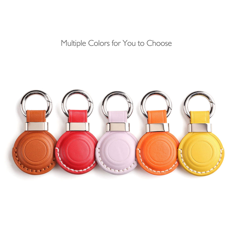 LQU for Apple Airtag Holder Keychain with Real Leather Protection, Secure Air Tag Holder Keychain with Metal Ring Lock, Durable Airtag Case Cover Key Ring Accessories - Yellow V2.0 [1 Pack] Yellow V2.0