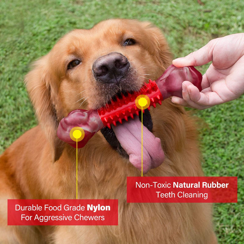 Tough Dog Toys for Aggressive Chewers Large Breed, Apasiri Dog Chew Toys, Durable Dog Toys, Dog Bones Made with Nylon and Rubber, Big Indestructible Dog Toy Beef Medium/Large (Pack of 1)