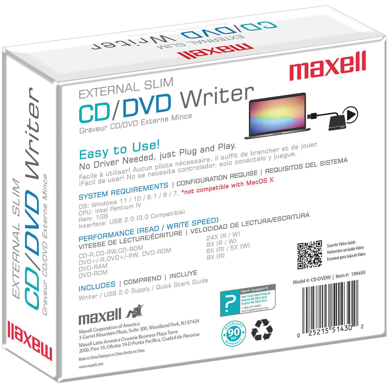 Maxell® CD/DVD External USB 2.0 Reader/Writer