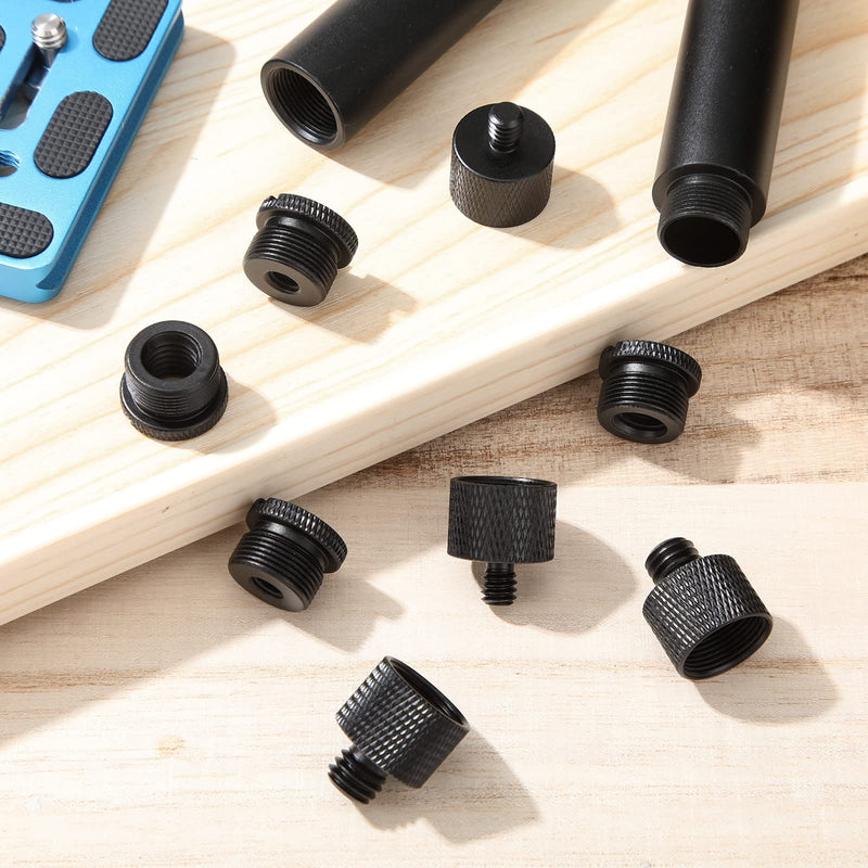 8 Pieces Mic Stand Adapter Mic Thread Adapter Set, 5/8 Female to 3/8 Male and 3/8 Female to 5/8 Male, 5/8 Female to 1/4 Male and 1/4 Female to 5/8 Male Screw Adapter Thread for Microphone (Black) Black
