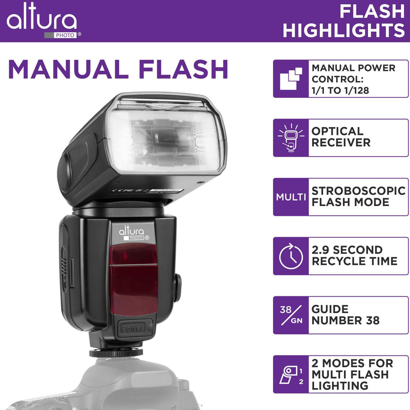 Camera Flash W/LCD Display for DSLR & Mirrorless Cameras, External Flash Featuring a Standard Hot Flash Shoe, Universal Camera Flash for Canon, Sony, Nikon, Panasonic and Other Cameras with Pouch AP-UNV2 Flash