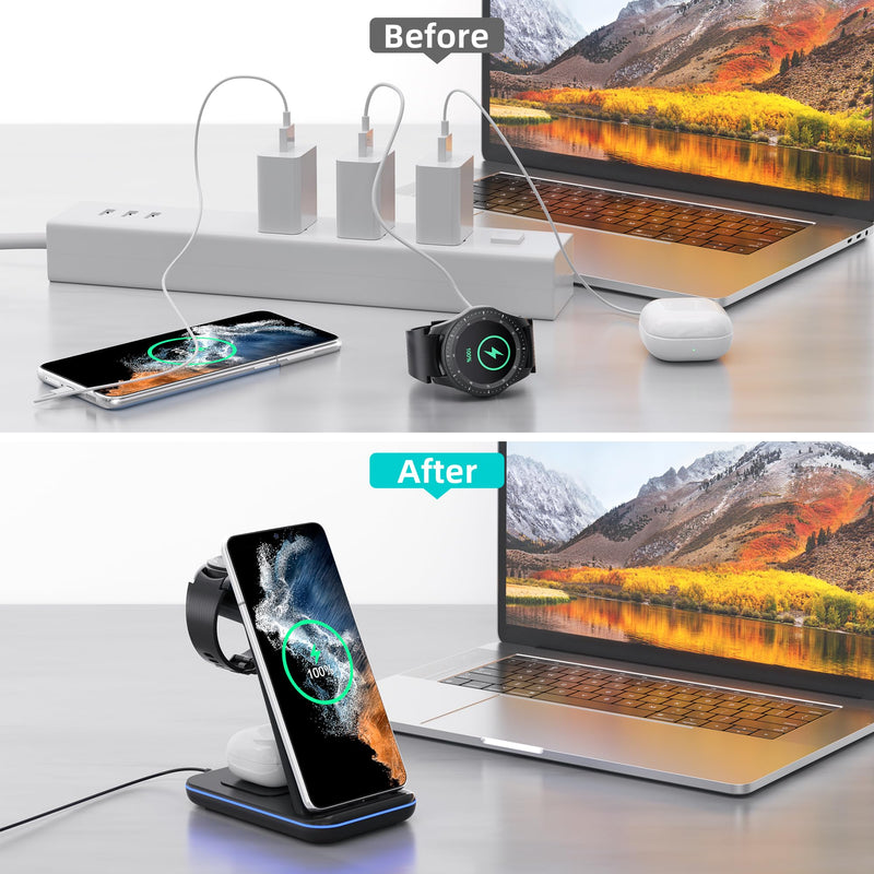 Wireless Charger for Samsung, 3 in 1 Wireless Charging Station for Samsung Galaxy S23+/S22/S21/Z Flip 4/3 Fold 4/3, Fast Charging Station/Stand for Samsung Watch 5/Pro/4/3/Active 2/1 Galaxy Buds2 Pro