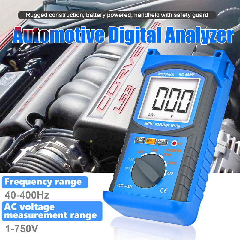 Digital Insulation Resistance Tester, RQ-6688F Voltage Tester 250/ 500/ 1000/ 2500V, Auto Range Megohmmeter 1MΩ~20GΩ, Resistance Tester with 1999 Count LCD Display, Data Hold, Back-Light