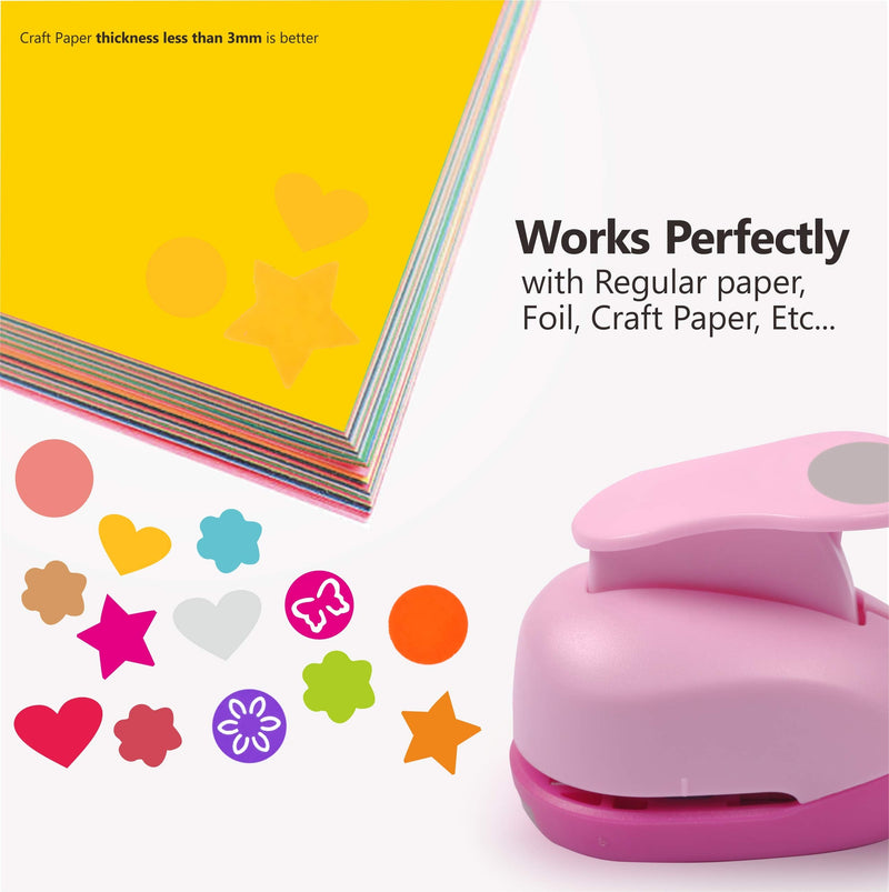 BearBoss 6 Pcs Paper Punch, 1 Inch Craft Hole Punch Handmade Hole Scrapbooking Punches, Different Shape Crafting Designs for Kindergarten Teacher Office Supplies Pink 6 Different Shapes