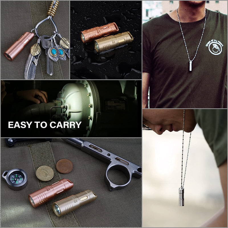 MecArmy X3S Copper/Brass Handheld Mini Keychain EDC Flashlight with Micro USB Charging | Portable Rechargeable Everyday Carry Keychain Torch|130 lumens Outdoor Waterproof Lamp (Copper)