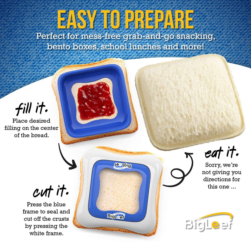 Sandwich Cutter, Sealer and Decruster for Kids - Remove Bread Crust, Make DIY Pocket Sandwiches - Non Toxic, BPA Free, Food Grade Mold - Durable, Portable, Easy to Use and Dishwasher Safe by BigLeef