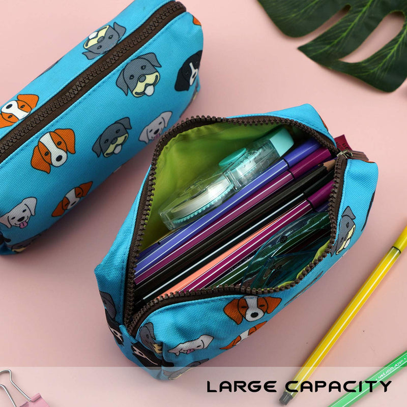 French Bulldog Pencil Case Capacity Canvas Pen Bag Pouch Stationary Case Makeup Cosmetic Bag Gadget Box Blue
