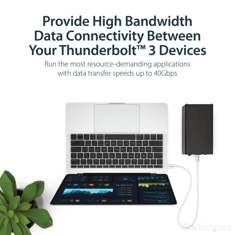 StarTech.com 40Gbps Thunderbolt 3 Cable - 1.6ft/0.5m - White - 5k 60Hz/4k 60Hz - Certified TB3 USB-C Charger Cord w/ 100W Power Delivery (TBLT34MM50CW) 1.5ft 40Gbps | White