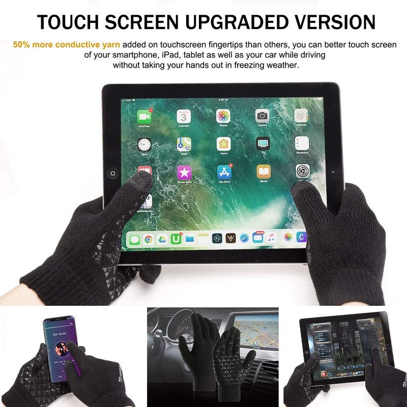 TRENDOUX Winter Gloves for Men and Women - Upgraded Touch Screen Anti-Slip Silicone Gel - Elastic Cuff - Thermal Soft Wool Lining - Knit Stretchy Material Black Medium