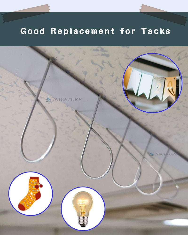 Ceiling Hook Clips- 100 Pack Drop Ceiling Hanger Hooks Hanging on Suspended Ceiling Tile, Grid orDrop- T-bar Clips Drop Clips for Office Home Stores Classroom and Wedding Decorations