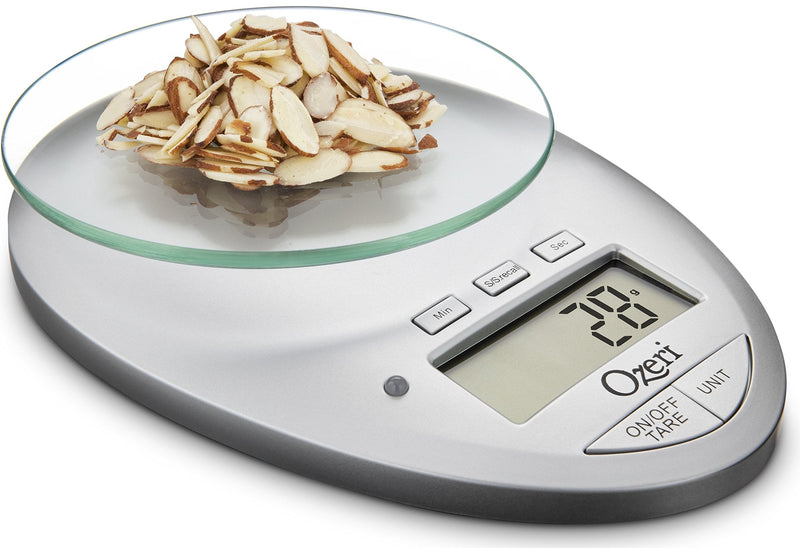 Ozeri Pro II Digital Kitchen Scale with Removable Glass Platform and Countdown Kitchen Timer (1 g to 12 lbs Capacity) Silver