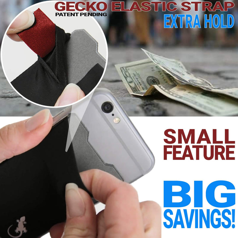 Gecko Adhesive Phone Wallet & RFID Blocking Sleeve, a Stick-On Stretchy Lycra Card holder Universally fits most Cell Phones & Cases. Xtra Tall Pocket Totally Covers Credit Cards & Cash - BLACK