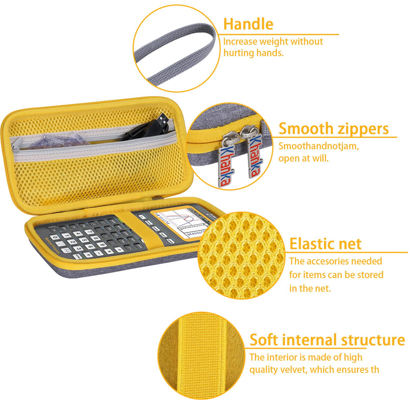 Khanka Hard Travel Case Replacement for Texas Instruments TI-83 Plus/TI-84 Plus/TI-84 Plus CE Color Graphing Calculator, Case Only (Black, Orange) Yellow Zipper