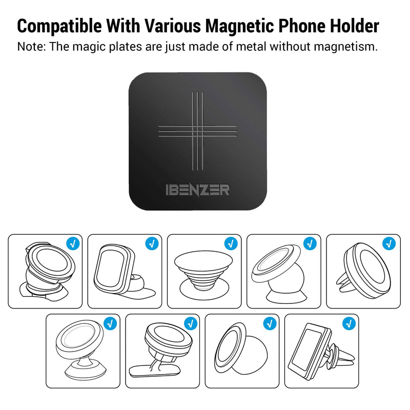 Metal Plate for Magnetic Mount, iBenzer MagOn Car Magnet for All Magnetic Phone Car Mount Holder or Magnetic Cell Phone Holder,2 Pack,Black, CMH-MP03BK-A Black